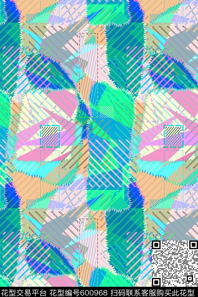 不规则几何抽象拼接传统印花华亿平台下载（图片编号: 600968） - 瓦栏（Walan）