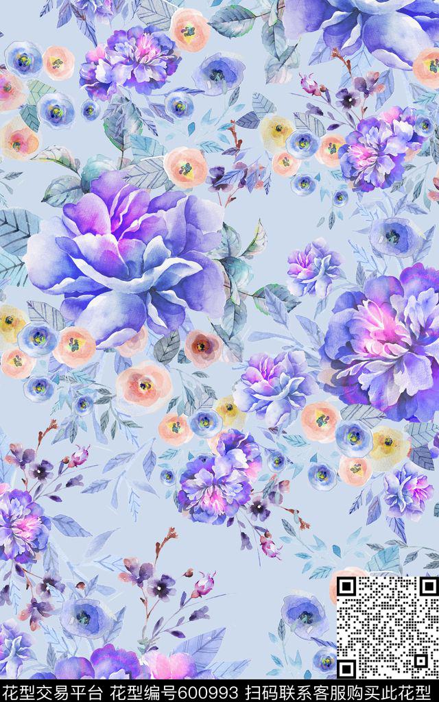 小碎花兰花花朵数码印花华亿平台下载（图片编号: 600993） - 瓦栏（Walan）