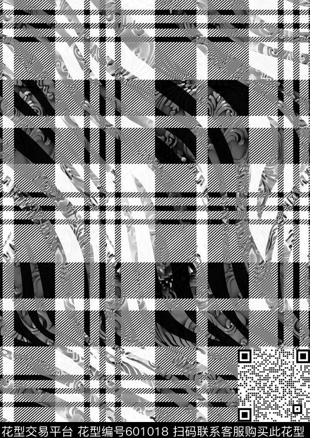 时尚格子纹理格子男装衬衫数码印花华亿平台下载（图片编号: 601018） - 瓦栏（Walan）
