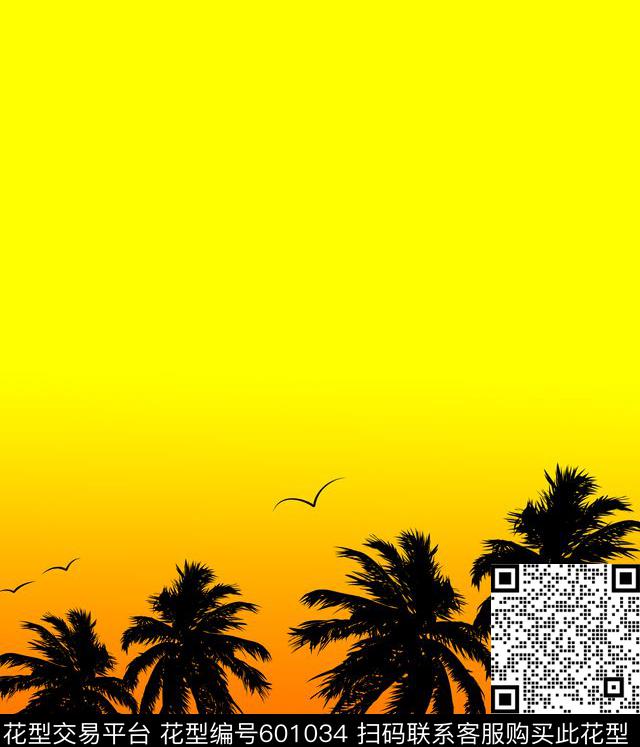 椰树天空风景数码印花华亿平台下载（图片编号: 601034） - 瓦栏（Walan）