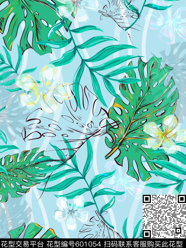 植物棕榈叶花卉数码印花华亿平台下载（图片编号: 601054） - 瓦栏（Walan）
