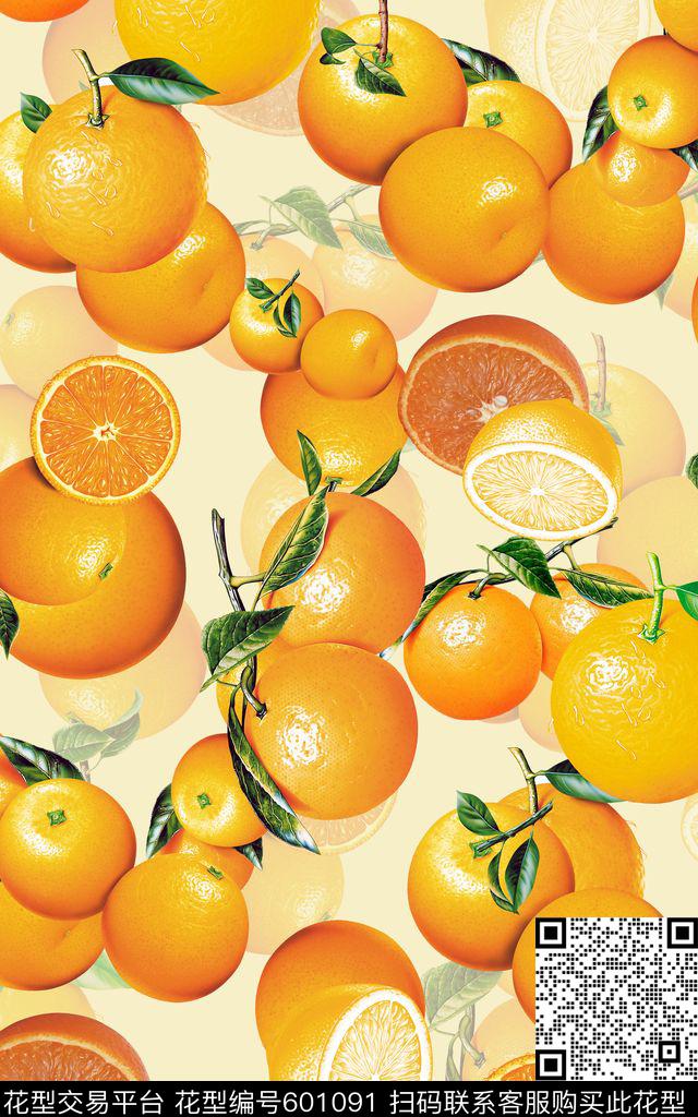 橙子水果素雅数码印花华亿平台下载（图片编号: 601091） - 瓦栏（Walan）