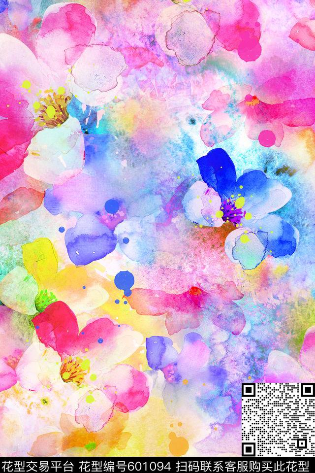 手绘水彩花卉水彩数码印花华亿平台下载（图片编号: 601094） - 瓦栏（Walan）