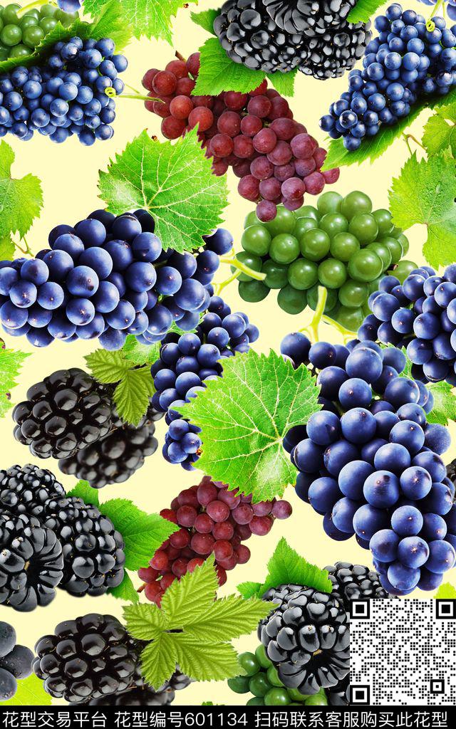 葡萄小清新休闲数码印花华亿平台下载（图片编号: 601134） - 瓦栏（Walan）