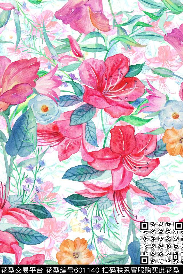 中国风水彩花卉艳丽数码印花华亿平台下载（图片编号: 601140） - 瓦栏（Walan）
