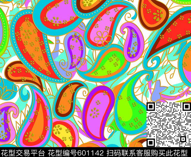 古典花圆形腰果传统印花华亿平台下载（图片编号: 601142） - 瓦栏（Walan）
