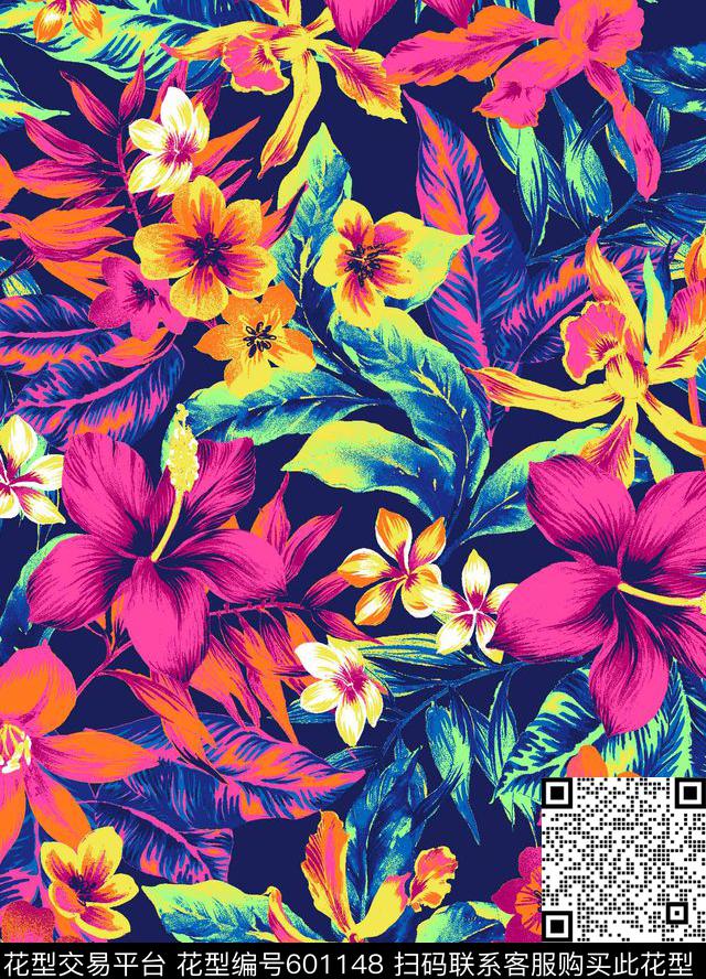 花卉花朵绿叶印花华亿平台下载（图片编号: 601148） - 瓦栏（Walan）