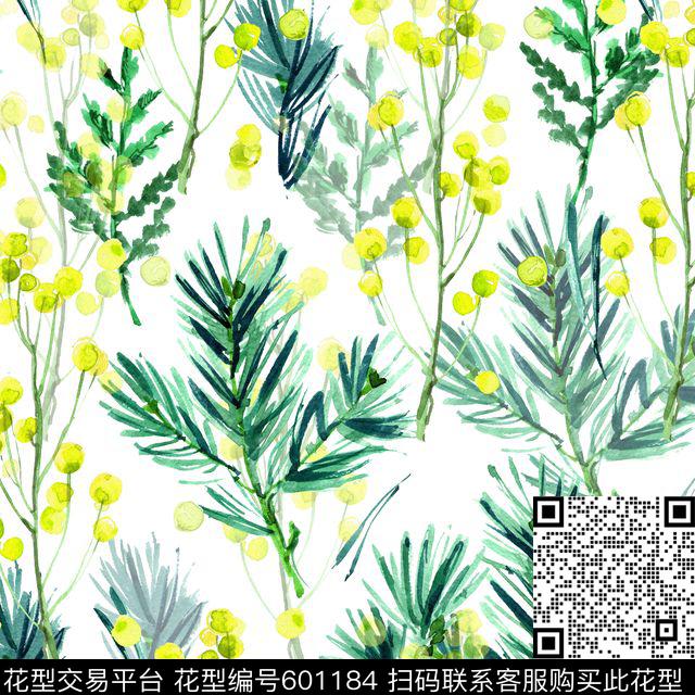 花卉小野果松树叶数码印花华亿平台下载（图片编号: 601184） - 瓦栏（Walan）