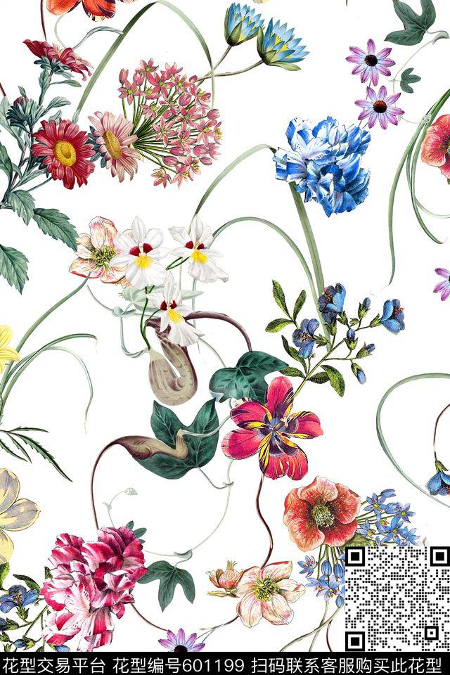 碎花花卉植物数码印花华亿平台下载（图片编号: 601199） - 瓦栏（Walan）