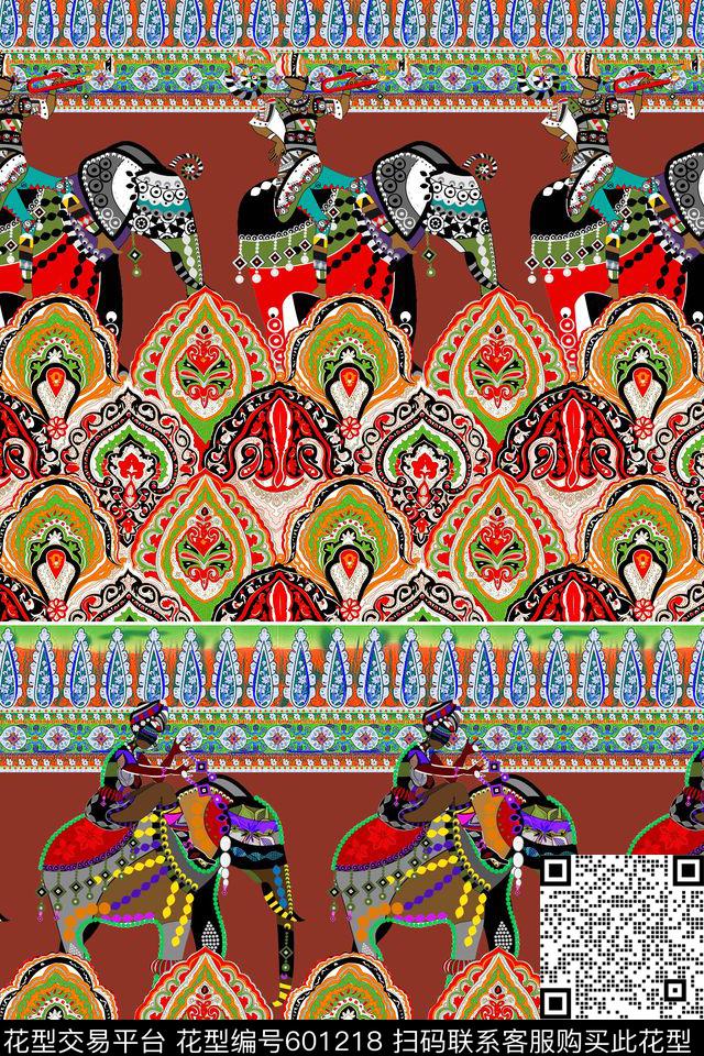 波西米亚民族风大象数码印花华亿平台下载（图片编号: 601218） - 瓦栏（Walan）
