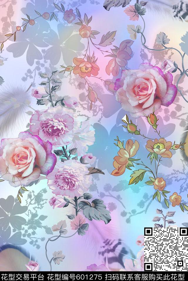 零点--女装玫瑰大花数码印花华亿平台下载（图片编号: 601275） - 瓦栏（Walan）