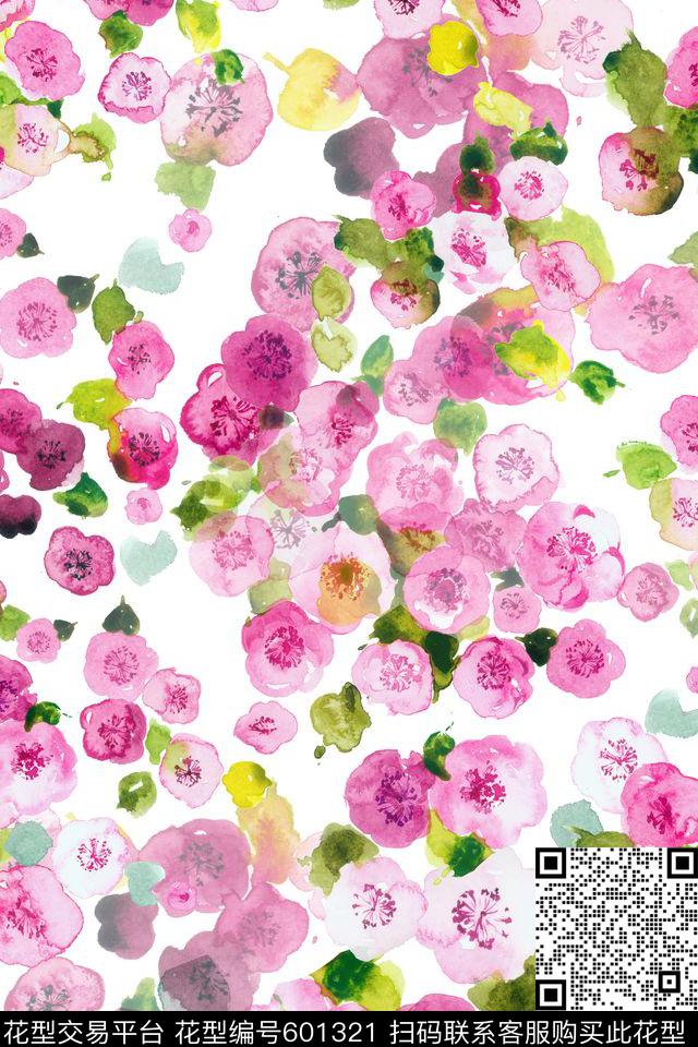 乱花水彩花卉数码印花华亿平台下载（图片编号: 601321） - 瓦栏（Walan）