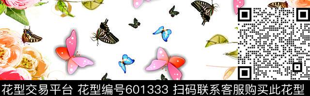双边订位花蝴蝶花朵数码印花华亿平台下载（图片编号: 601333） - 瓦栏（Walan）