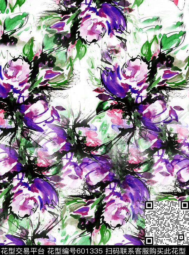 手绘水彩花卉服装数码印花华亿平台下载（图片编号: 601335） - 瓦栏（Walan）