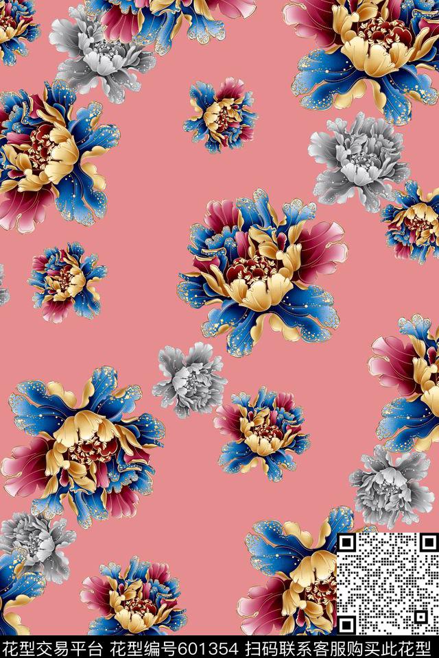 牡丹服装花朵数码印花华亿平台下载（图片编号: 601354） - 瓦栏（Walan）