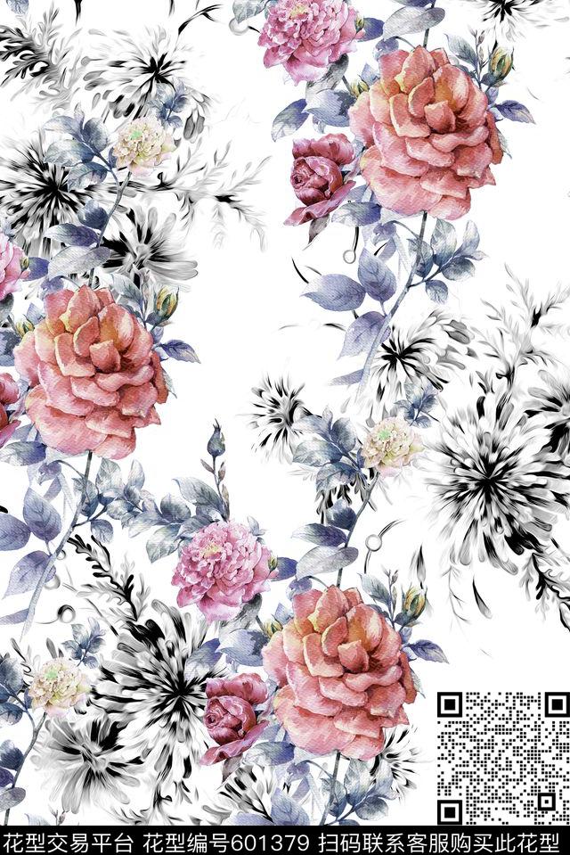 向日葵百合玫瑰数码印花华亿平台下载（图片编号: 601379） - 瓦栏（Walan）