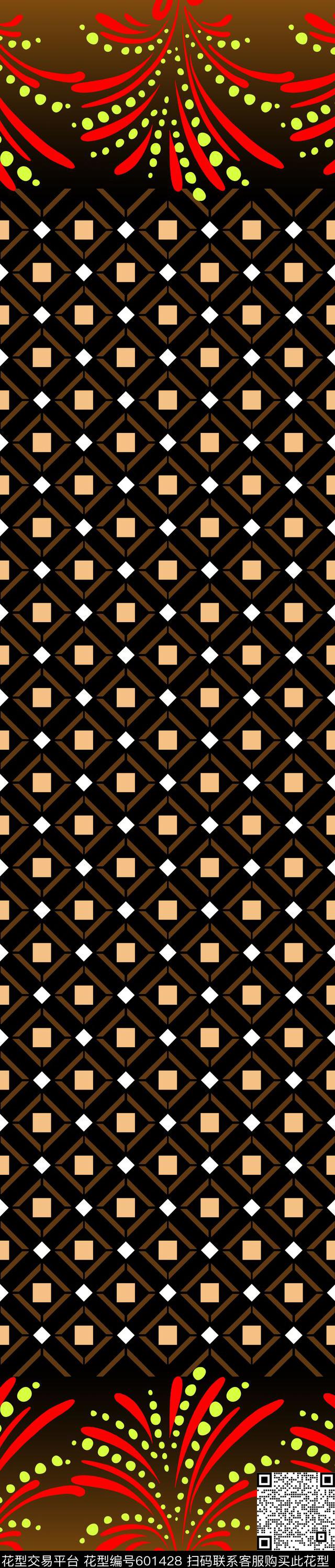 方格波西米亚双边定位印花传统印花华亿平台下载（图片编号: 601428） - 瓦栏（Walan）