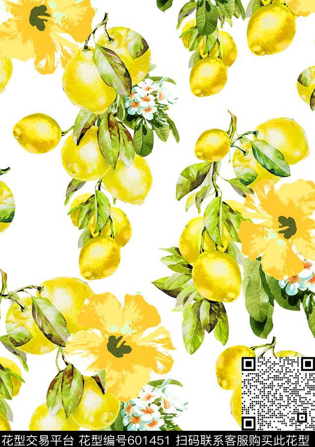 油画趣味柠檬。时装。女装数码印花华亿平台下载（图片编号: 601451） - 瓦栏（Walan）