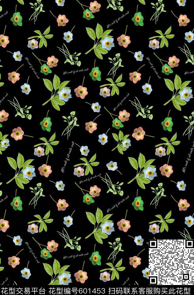 饱满小花字母。时装。满版数码印花华亿平台下载（图片编号: 601453） - 瓦栏（Walan）