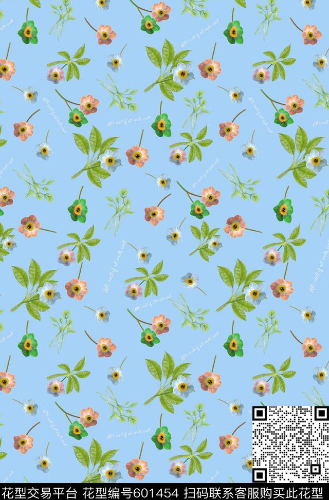 饱满小花字母。时装。满版数码印花华亿平台下载（图片编号: 601454） - 瓦栏（Walan）
