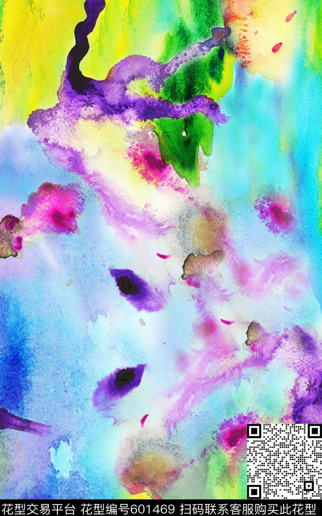 泼墨水彩墨迹数码印花华亿平台下载（图片编号: 601469） - 瓦栏（Walan）