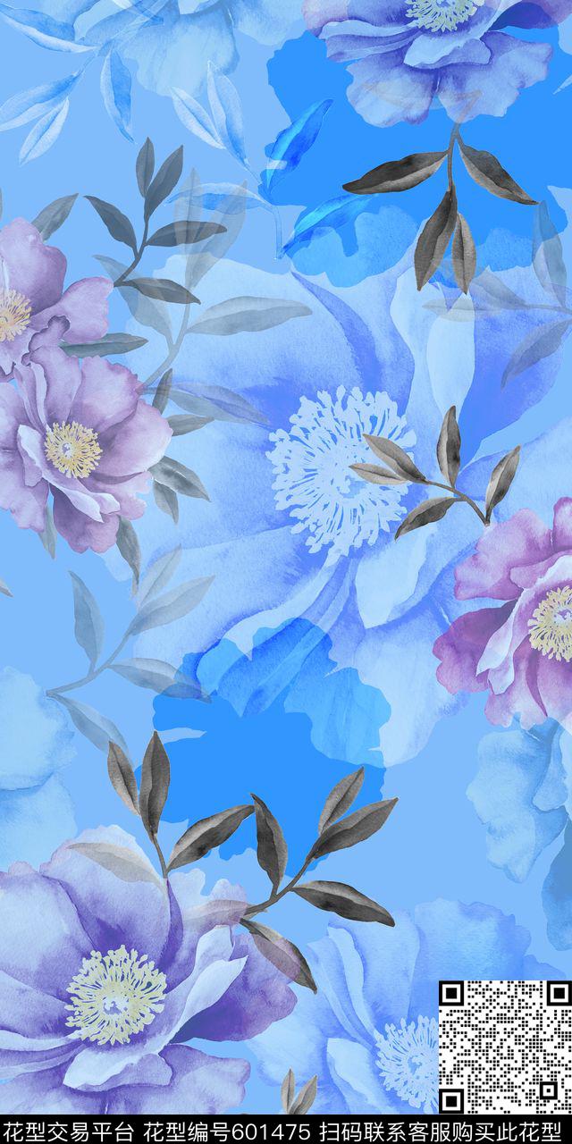 时尚手绘花卉中国风数码印花华亿平台下载（图片编号: 601475） - 瓦栏（Walan）