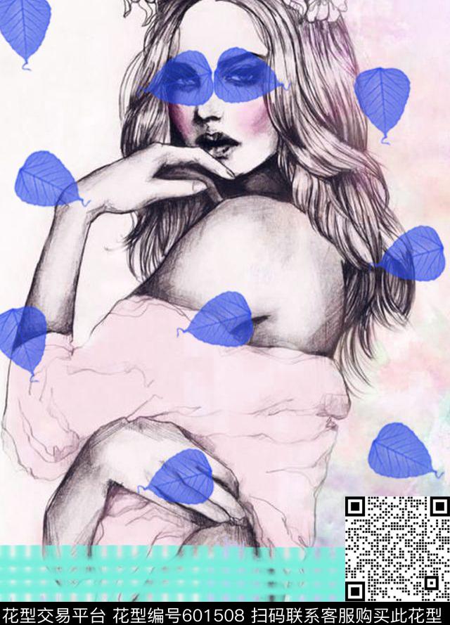 女生插画数码印花华亿平台下载（图片编号: 601508） - 瓦栏（Walan）