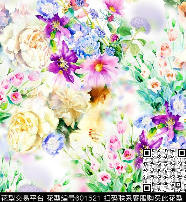 满版时尚手绘数码印花华亿平台下载（图片编号: 601521） - 瓦栏（Walan）