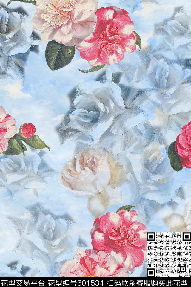满版大气手绘花。满版数码印花华亿平台下载（图片编号: 601534） - 瓦栏（Walan）