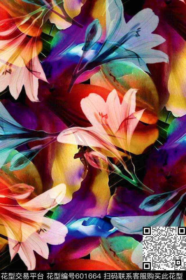 水彩晕染花卉数码印花华亿平台下载（图片编号: 601664） - 瓦栏（Walan）