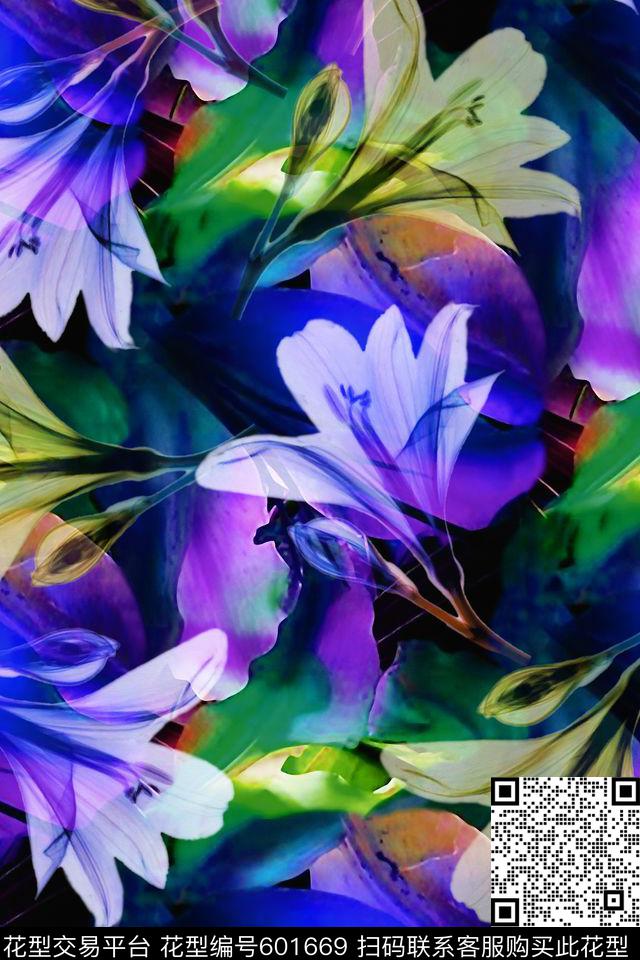 水彩晕染花卉数码印花华亿平台下载（图片编号: 601669） - 瓦栏（Walan）