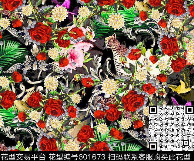花卉满版钻石数码印花华亿平台下载（图片编号: 601673） - 瓦栏（Walan）