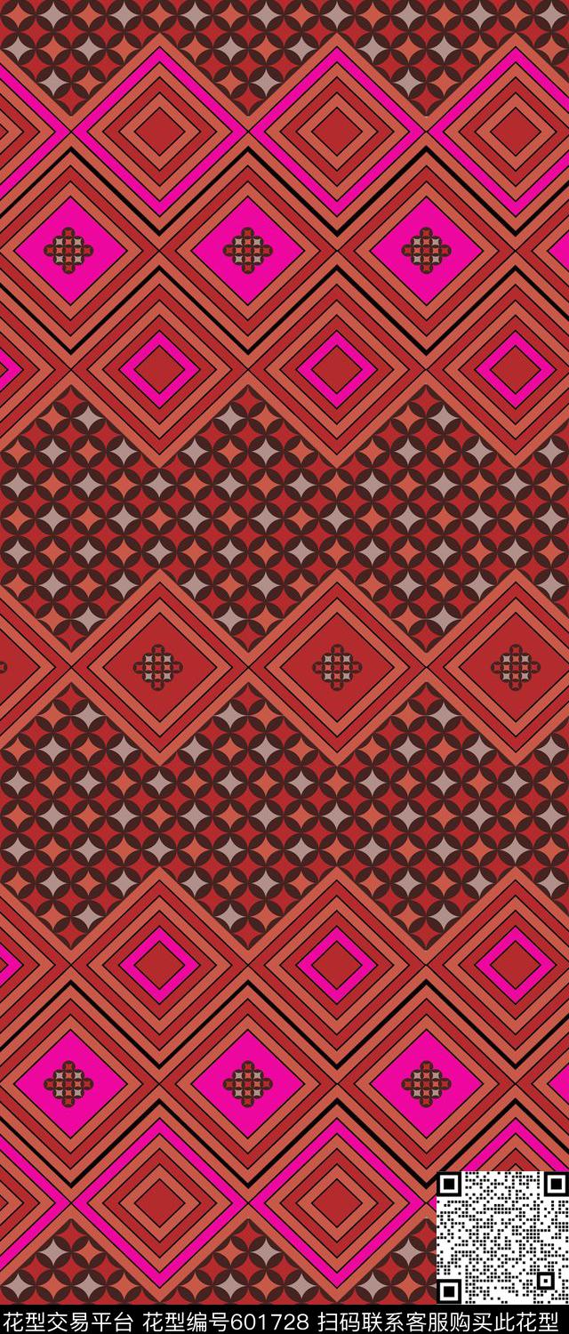 菱形民族双边定位印花传统印花华亿平台下载（图片编号: 601728） - 瓦栏（Walan）