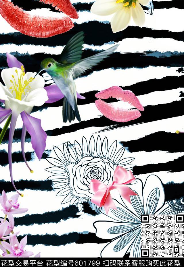 欧美大牌简约波浪条纹横条数码印花华亿平台下载（图片编号: 601799） - 瓦栏（Walan）