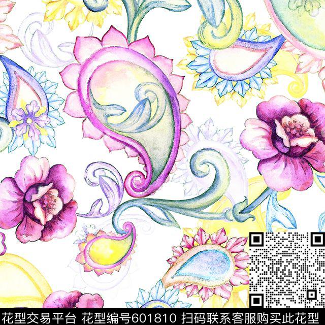 抽象水彩花朵数码印花华亿平台下载（图片编号: 601810） - 瓦栏（Walan）