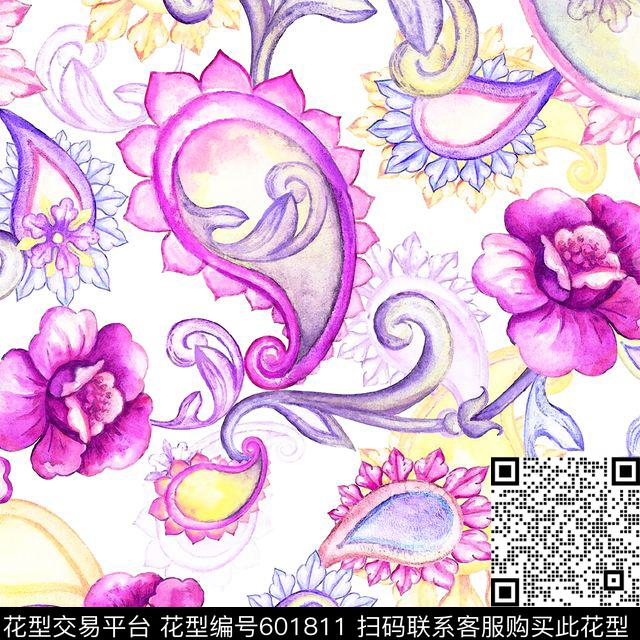 抽象水彩花朵数码印花华亿平台下载（图片编号: 601811） - 瓦栏（Walan）