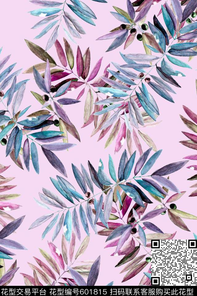 水彩树叶女装数码印花华亿平台下载（图片编号: 601815） - 瓦栏（Walan）