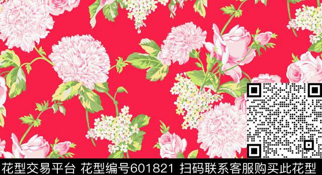 牡丹乱花花卉传统印花华亿平台下载（图片编号: 601821） - 瓦栏（Walan）