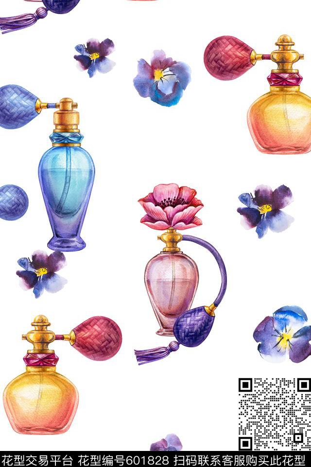 兰花花卉香水瓶传统印花华亿平台下载（图片编号: 601828） - 瓦栏（Walan）