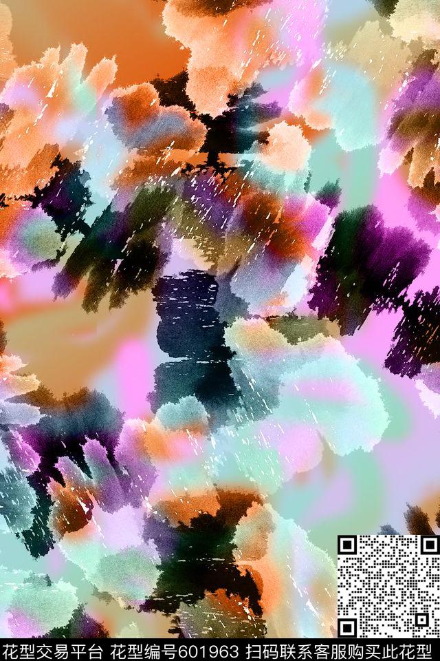 水彩花卉泼墨山水笔刷数码印花华亿平台下载（图片编号: 601963） - 瓦栏（Walan）