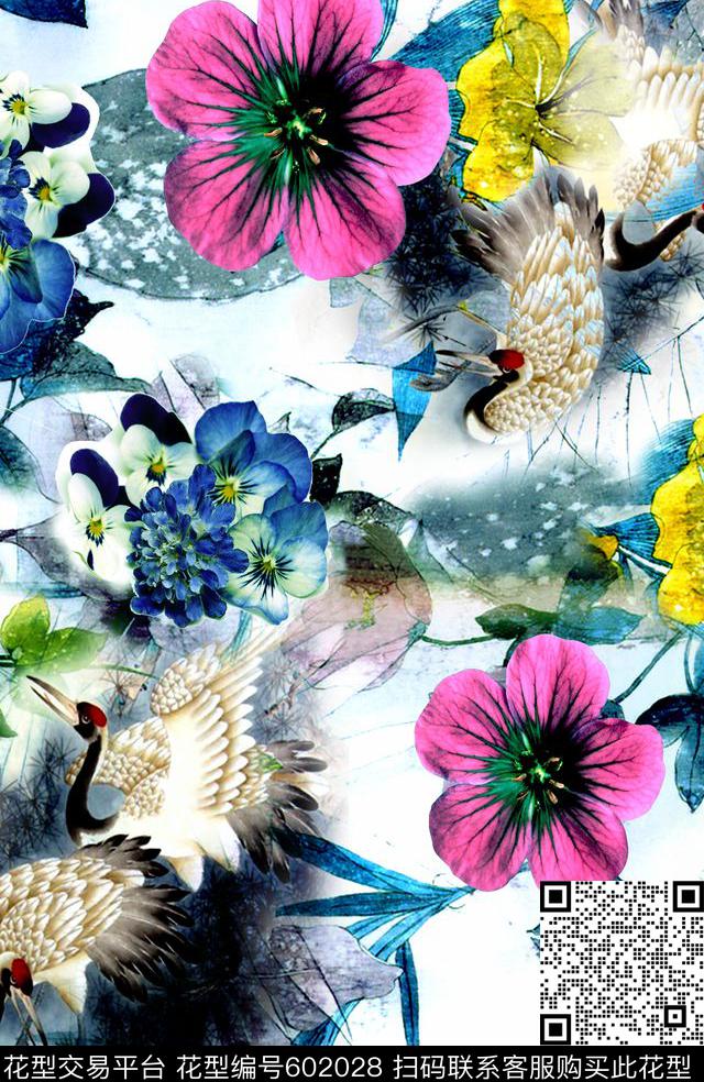 花卉山水画中国风数码印花华亿平台下载（图片编号: 602028） - 瓦栏（Walan）