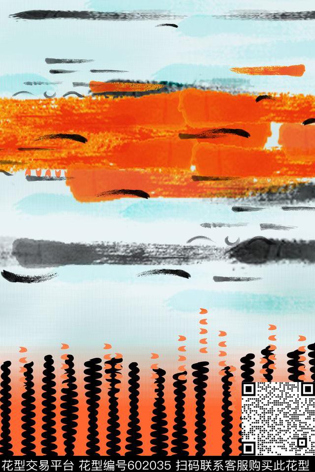 手绘几何水墨数码印花华亿平台下载（图片编号: 602035） - 瓦栏（Walan）