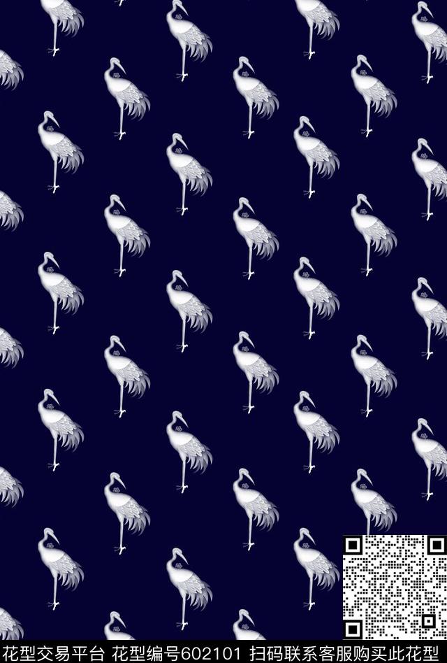 丹顶鹤鸟男装传统印花华亿平台下载（图片编号: 602101） - 瓦栏（Walan）