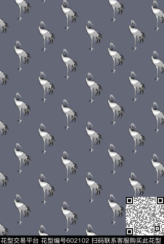 丹顶鹤鸟男装传统印花华亿平台下载（图片编号: 602102） - 瓦栏（Walan）