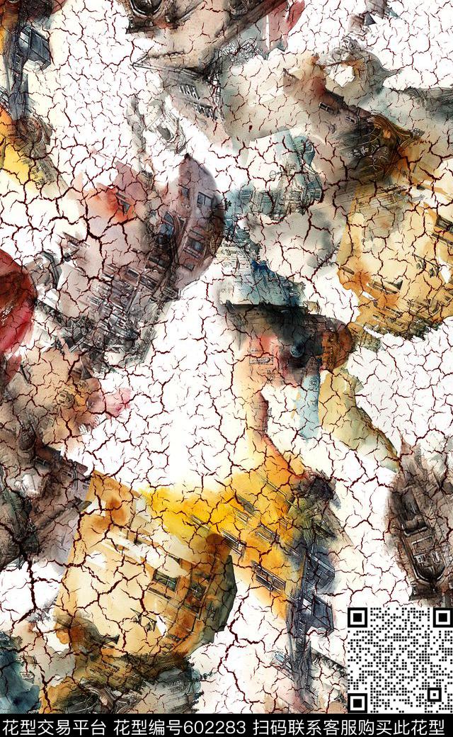 建筑水彩裂纹数码印花华亿平台下载（图片编号: 602283） - 瓦栏（Walan）