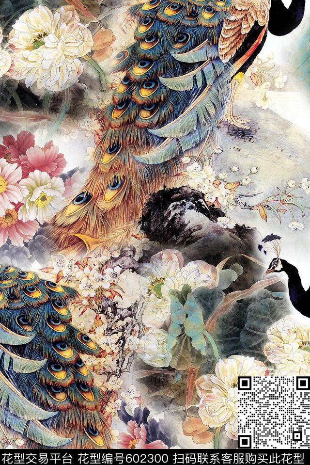 大花牡丹花鸟数码印花华亿平台下载（图片编号: 602300） - 瓦栏（Walan）