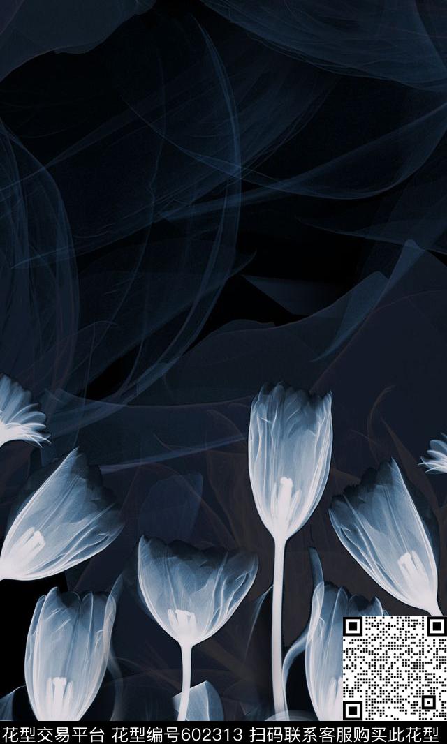 水墨花卉透明花数码印花华亿平台下载（图片编号: 602313） - 瓦栏（Walan）
