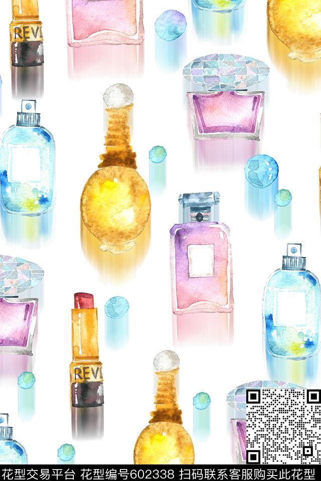 时尚水彩化妆品数码印花华亿平台下载（图片编号: 602338） - 瓦栏（Walan）