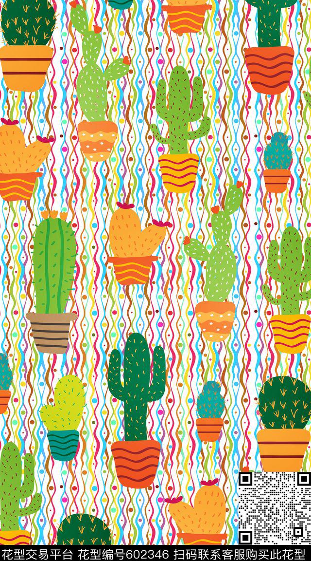 仙人掌趣味传统印花华亿平台下载（图片编号: 602346） - 瓦栏（Walan）