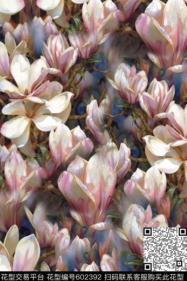 玉兰花花朵花卉数码印花华亿平台下载（图片编号: 602392） - 瓦栏（Walan）